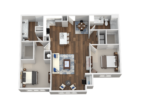 Floor plan for 2 beds, 2 baths, 1283 sqft